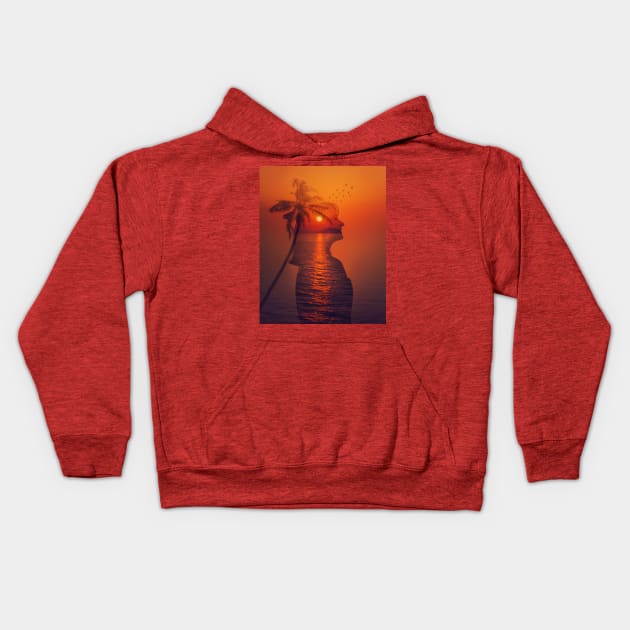 sea sunset double exposure Kids Hoodie by 1STunningArt